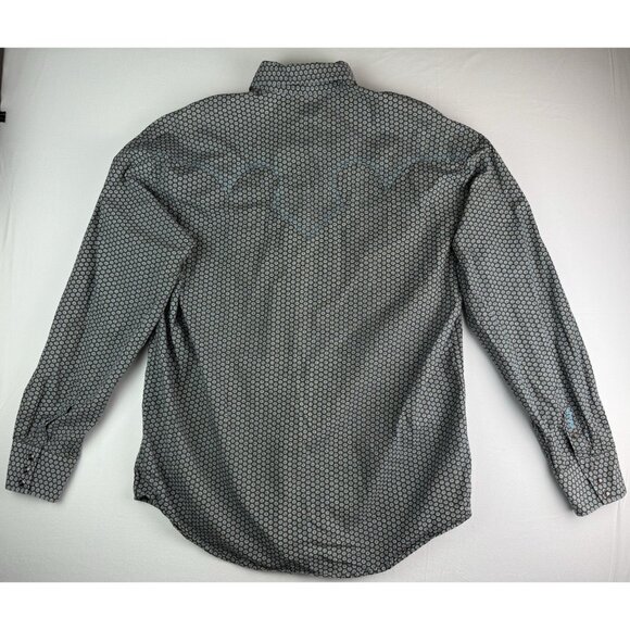 STETSON Pearl Snap Geometric Print Long Sleeve Western Shirt Brown/Teal Sz Large - Picture 2 of 11